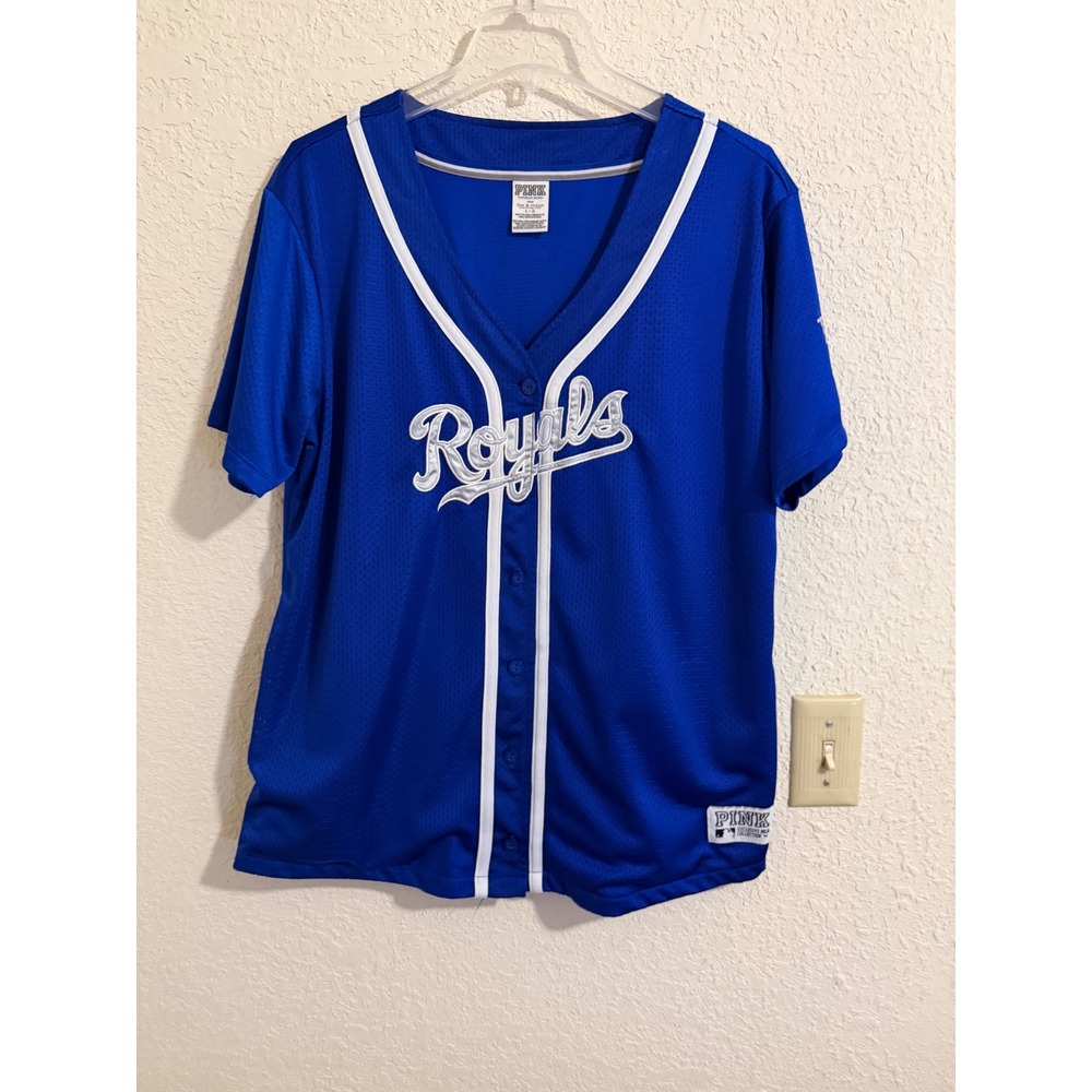 Victorias Secret PINK Kansas City Royals Baseball Jersey Blue Mesh Womens Large